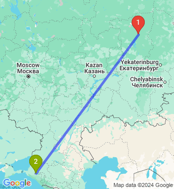 Маршрут из Соликамска в Краснодар