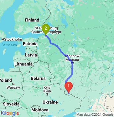 Маршрут из Белгорода в Санкт-Петербург