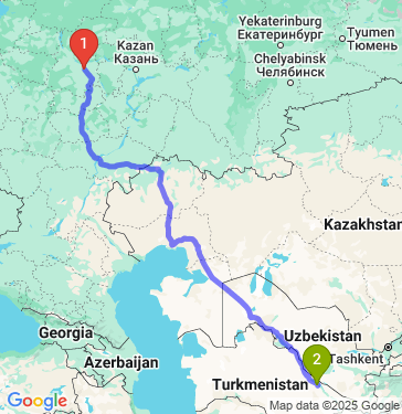 Маршрут из Княгинина в Туркменабад