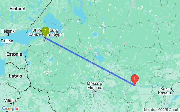 Маршрут из Дзержинска в Санкта Петербург