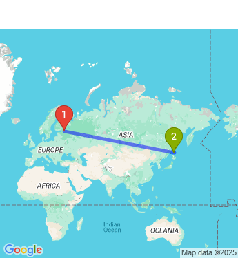 Маршрут из Санкт-Петербурга в Южно-Сахалинск