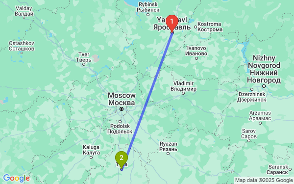 Маршрут из Ярославля в Тулу