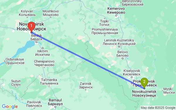 Маршрут из Новосибирска в Новокузнецк