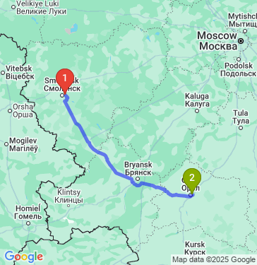 Маршрут из Смоленска в Орла