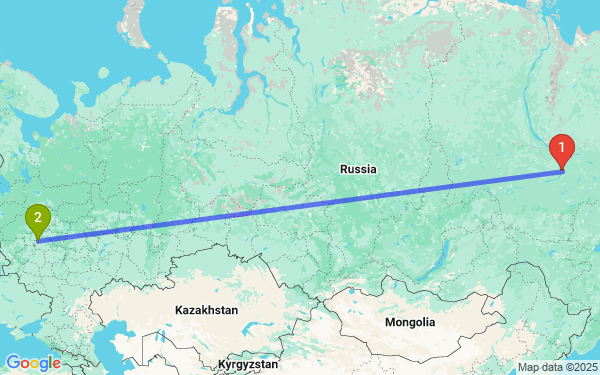 Маршрут из Якутска в Москву