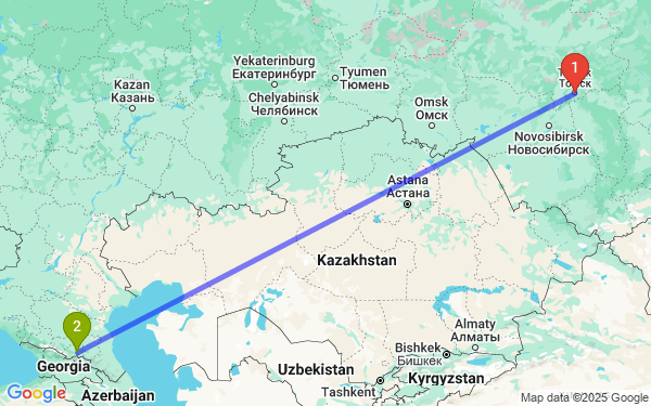 Маршрут из Томска в Владикавказ