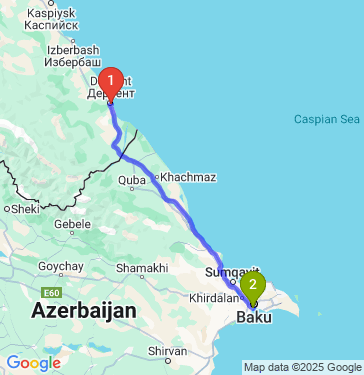 Маршрут из Дербента в Баку