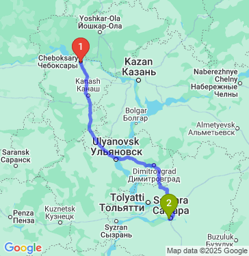 Маршрут из Чувашской Республики в Самару