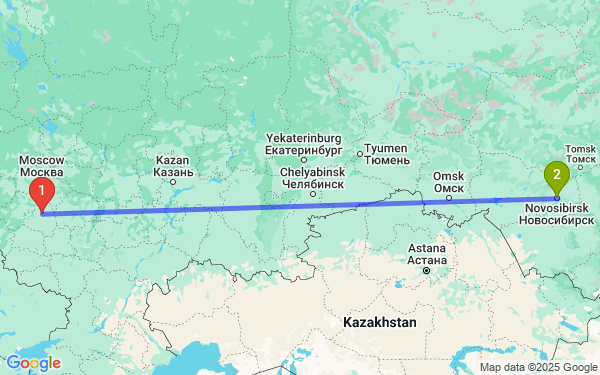 Маршрут из Тулы в Новосибирск