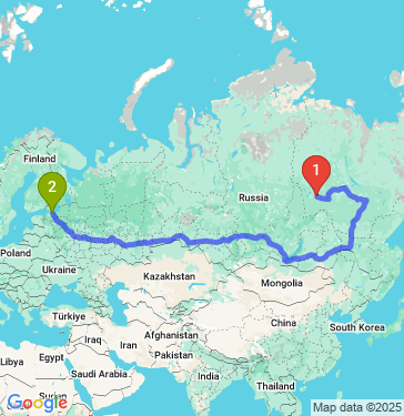 Маршрут из Мирного в Санкт-Петербург