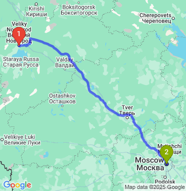 Маршрут из Великого Новгорода в Москву