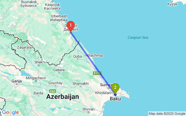 Маршрут из Дербента в Баку