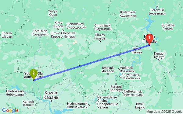Маршрут из Перми в Йошкар-Олу