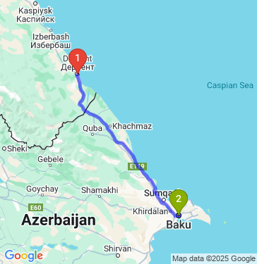 Маршрут из Дербента в Баку