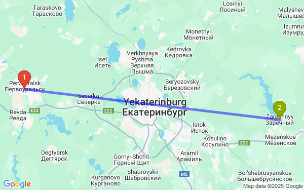 Маршрут из Первоуральска в Заречного