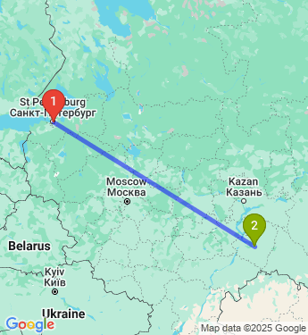 Маршрут из Санкт-Петербурга в Самару