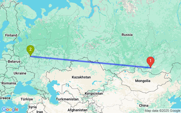Маршрут из Улан-Удэ в Москву