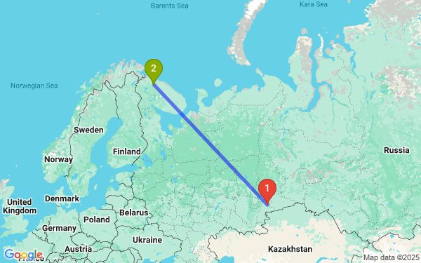 Маршрут из Челябинска в Мурманск