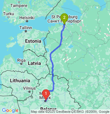 Маршрут из Минска в Санкт-Петербург