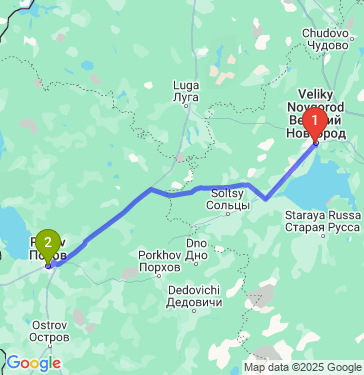 Маршрут из Великого Новгорода в Пскова