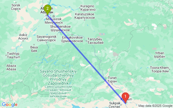 Маршрут из Кызыла в Абакан