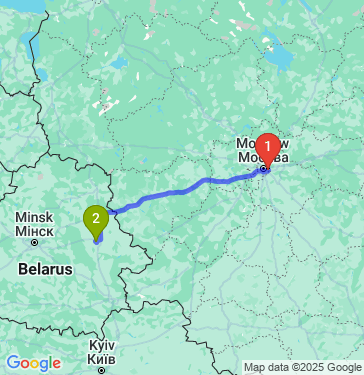 Маршрут из Москвы в Могилев