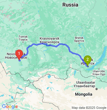 Маршрут из Барнаула в Иркутск