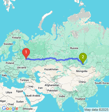 Маршрут из Москвы в Иркутскую область