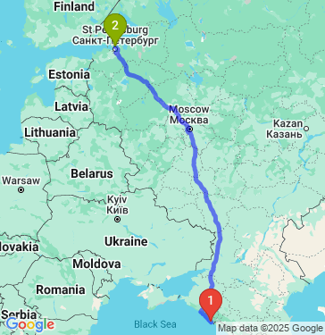 Маршрут из Сочи в Санкт-Петербург