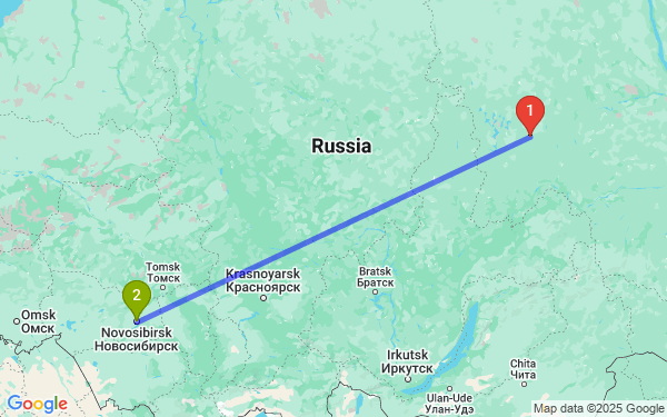 Маршрут из Мирного в Новосибирск
