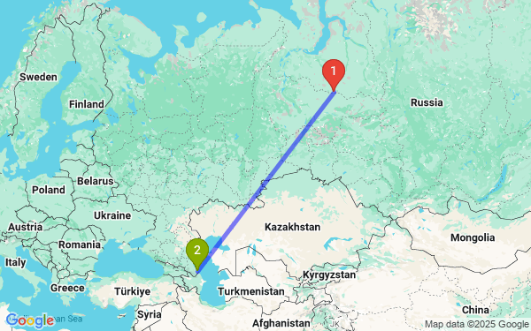 Маршрут из Ноябрьска в Дербента