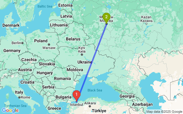 Маршрут из Стамбула в Москву