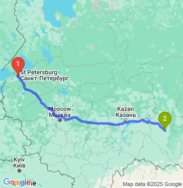 Маршрут из Санкт-Петербурга в Уфу