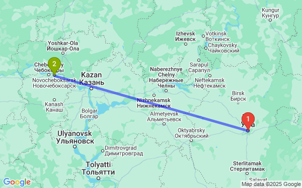Маршрут из Уфы в Новочебоксарска