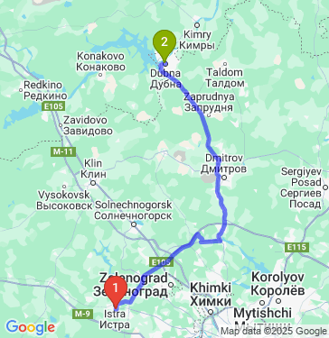 Маршрут из Истры в Дубну
