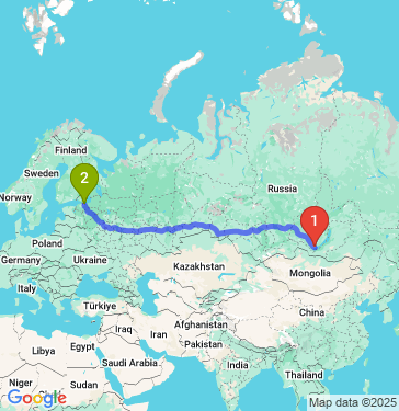 Маршрут из Иркутска в Санкт-Петербург