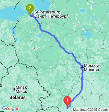 Маршрут из Железногорска в Санкт-Петербург