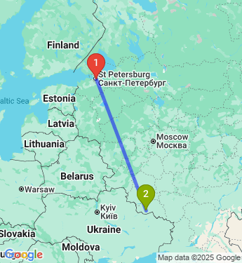 Маршрут из Санкт-Петербурга в Белгород