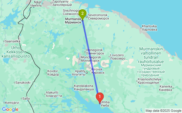 Маршрут из Умбы в Мурманск