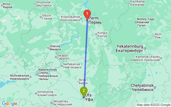 Маршрут из Перми в Уфу