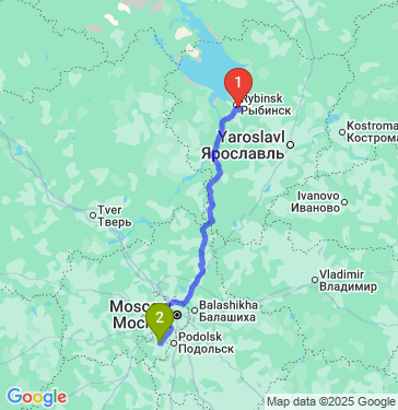 Маршрут из Рыбинска в Москву