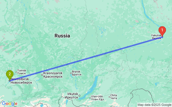 Маршрут из Якутска в Новосибирск