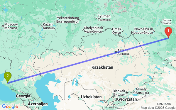 Маршрут из Новокузнецка в Краснодар