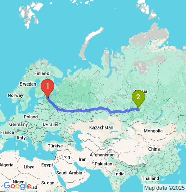 Маршрут из Санкт-Петербурга в Красноярск