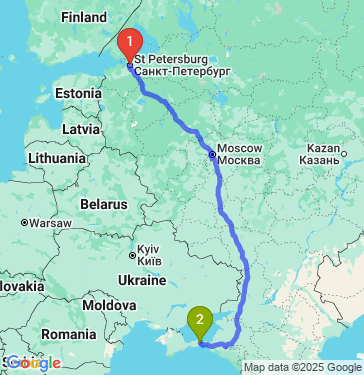 Маршрут из Санкт-Петербурга в Керчь