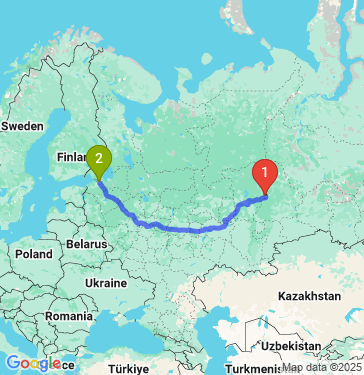 Маршрут из Качканара в Санкт-Петербург