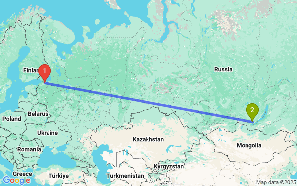Маршрут из Санкт-Петербурга в Иркутск