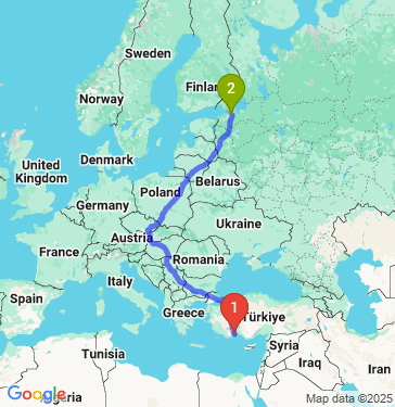 Маршрут из Антальи в Санкт-Петербург