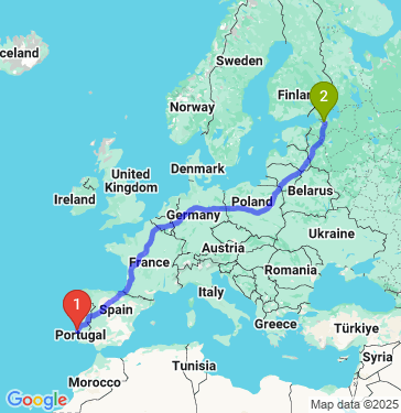 Маршрут из Лиссабона в Санкт-Петербург