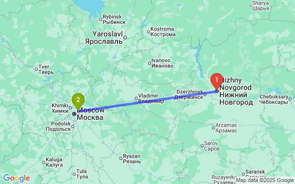 Маршрут из Нижнего Новгорода в Москву